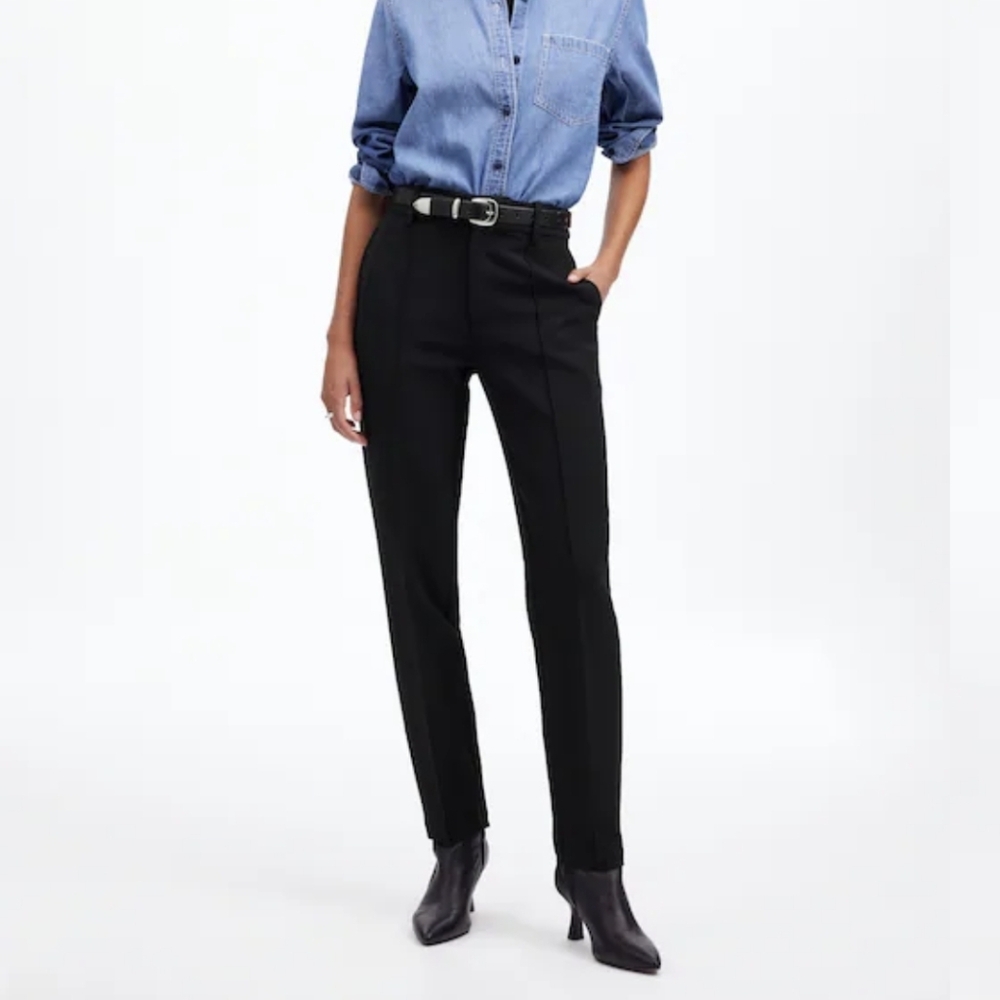 Madewell $148 Mid-Rise Slim Ankle Pant Black Size 12 NT142 Pants Career Trouser